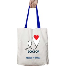 Mavi Kulplu Kişiye Özel Doktor Kalp Yıkanabilir Omuz Çanta
