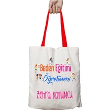 Kırmızı Kulplu Kişiye Özel Beden Eğitimi Öğretmeni Rk Yıkanabilir Omuz Çanta