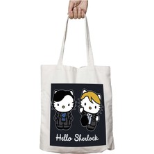 Hello Kitty Sherlock Holmes Iki Tarafı Kalıcı Baskılı Yıkanabilir Çanta