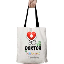 Siyah Kulplu Kişiye Özel En Tatlı Doktor Dizayn Yıkanabilir Okul Omuz Çanta