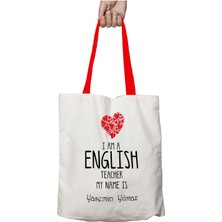 Kırmızı Kulplu I Am A English Teacher My Name Is Yıkanabilir Omuz Çanta