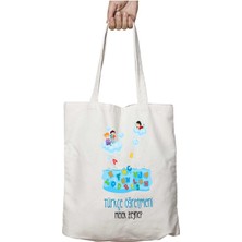 Kişiye Özel Türkçe Öğretmeni Alfabe Iki Tarafı Kalıcı Baskılı Yıkanabilir Okul Plaj Omuz Bez Çantası