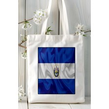 El Salvador Bayrak Baskılı Bez Çanta Omuz Çantası Kişiye Özel Model