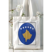 Kosova Bayrak Baskılı Bez Çanta Omuz Çantası Kişiye Özel Model