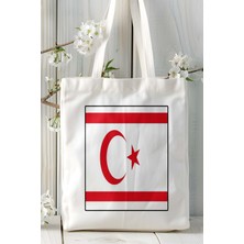 Kuzey Kıbrıs Türk Cumhuriyeti Kktc Bayrak Baskılı Bez Çanta Omuz Çantası Kişiye Özel Model