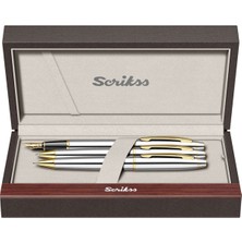 Scrikss & WizDesign 35 Dolmakalem + Tükenmezkalem + Versatil Üçlü Set Gold Krom (Ömür Boyu Garantili - Lüks Kutulu - İsme Özel Tasarım)
