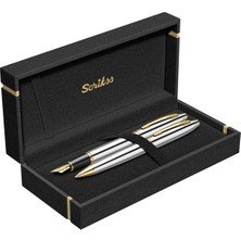 Scrikss & WizDesign 35 Dolmakalem + Tükenmezkalem Ikili Set Gold Krom (Ömür Boyu Garantili - Lüks Kutulu - İsme Özel Tasarım)