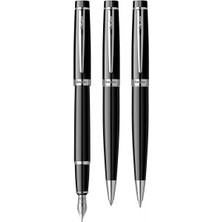 Scrikss & WizDesign 38 Dolmakalem + Tükenmezkalem + Versatil Üçlü Set Siyah Krom (Ömür Boyu Garantili - Lüks Kutulu - İsme Özel Tasarım)