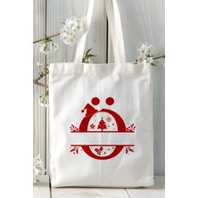 Ö Harfi Yeni Yıl Noel Yeniyıl Isimli Baskılı Bez Omuz Çantası Çift Taraflı Kişiye Özel Model 18