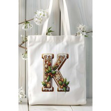 K Harfi Kurabiye Noel Yeniyıl Isimli Baskılı Bez Omuz Çantası Çift Taraflı Kişiye Özel Model 13