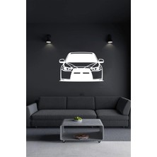 Beyaz Ahşap Araba Lazer Kesim 3mm Duvar Dekorasyon Süsü Kendinden Yapışkanlı