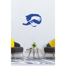 Mavi Ahşap Kedi Tablo, Mdf Lazer Kesim, 3mm, Kendinden Yapışkanlı, Duvar Dekoru