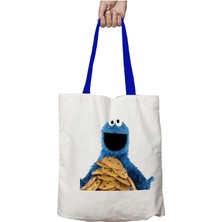 Mavi Kulplu Kurabiye Canavarı Önde Yıkanabilir Omuz Çanta