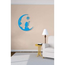 Mavi Renkli 45X45CM Ahşap Mdf Lazer Kesim Duvar Süsü, Kendinden Yapışkanlı