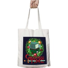 Adventure Christmas Time Wreath Beemo Cartoon Network Iki Tarafı Kalıcı Baskılı Yıkanabilir Çanta