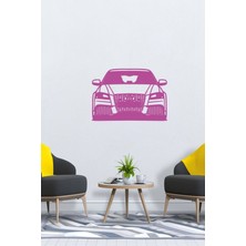 Pembe Ahşap Araç Tablo, Lazer Kesim, 3mm, Duvar Dekor, Kendinden Yapışkanlı