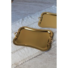 6 Kişilik Italyan Model Altın Kulp Gümüş Kahve Sunum Tepsisi