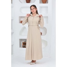 Kız Çocuk Uzun Gofre Kumaş Jile & Elbise Iki Parça Takım Tesettür Elbise – Astarlı Zarif SET-4948-ELB-2048