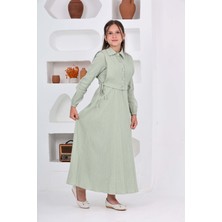Kız Çocuk Uzun Gofre Kumaş Jile & Elbise Iki Parça Takım Tesettür Elbise – Astarlı Zarif SET-4948-ELB-2048