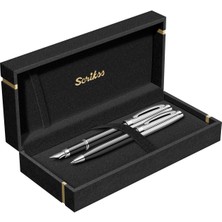 Scrikss & WizDesign 39 Dolmakalem + Tükenmezkalem Ikili Set Siyah Krom (Ömür Boyu Garantili - Lüks Kutulu - İsme Özel Tasarım)