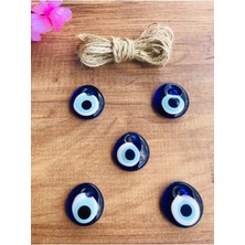 Mavi Mini Cam Nazar Boncuk 5'li Set, Duvar ve Bahçe Süsü, 3-3,2cm
