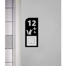 Şık Ahşap Kedi Daire Kapı Numarası Zil Çerçevesi 25 cm Siyah