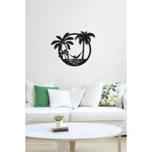 Modern Ahşap Plaj Temalı Duvar Dekoru, 42X42CM, Şık Lazer Kesim Tasarım