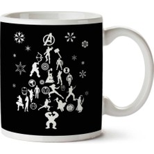 Avengers Christmas Tree Silhouette White Iki Tarafı Baskılı Kupa Bardak