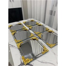 Altı'lı Lüx Gold Çiçekli Kare Servis Tepsisi 21X21, Çay, Kahve, Ikram Için Şık Tasarım
