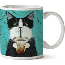 Kedi Kahve Pipet Hipster Iki Tarafı Baskılı Kupa Bardak