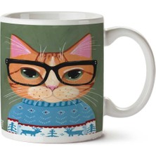 Hipster Kedi Kazak Gözlük Iki Tarafı Baskılı Kupa Bardak