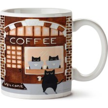 Coffee Kahve Kedi Cafe Hoşgeldiniz Iki Tarafı Baskılı Kupa Bardak