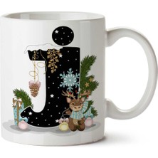 Yeni Yıl Merry Christmas Yılbaşı'na Özel J Harfi Baskılı Kupa Bardak