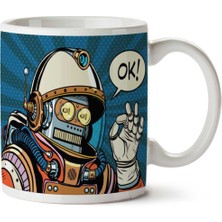 Retro Robot Astronot Işler Yolunda Iki Tarafı Baskılı Kupa Bardak