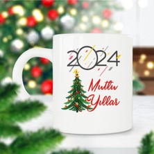 2024 Mutlu Yıllar Çam Ağacı Yağmur Yılbaşı Hediyesi Baskılı Kupa Bardak