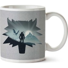 Witcher Wild Hunt Silhouette In Wolf Head Iki Tarafı Baskılı Kupa Bardak