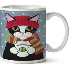 Hipster Kedi Şapka Atkı Soğuk Kış Kahve Iki Tarafı Baskılı Kupa Bardak