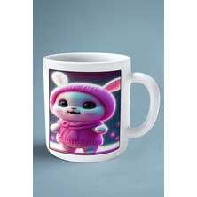 Tavşan Baskılı Kupa Bardak Çift Taraflı Kişiye Özel Çerçeveli Renkli Model 25