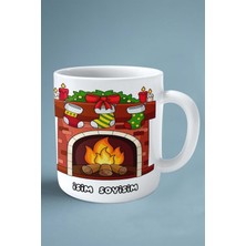 2024 Yılbaşı Noel Isimli Baskılı Kupa Bardak Odun Ateş Çorap Şömine