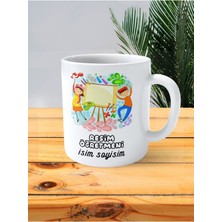 Resim Öğretmeni Baskılı Kupa Bardak Isimli Kişiye Özel Renkli Boya