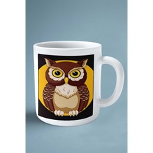 Baykuş Baskılı Kupa Bardak Çift Taraflı Kişiye Özel Çerçeveli Renkli Model 14