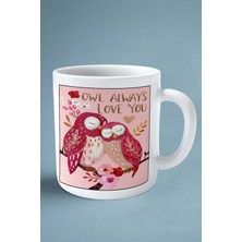 Sevgililer Günü Sevgili Kişiye Özel Baskılı Kupa Bardak Çift Taraflı Baskı Model 165 Baykuş