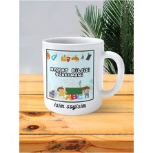 Hayat Bilgisi Öğretmeni Baskılı Kupa Bardak Isimli Kişiye Özel Okul Çantası Askı