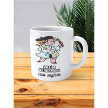 Resim Öğretmeni Baskılı Kupa Bardak Isimli Kişiye Özel Ressam Şapkası