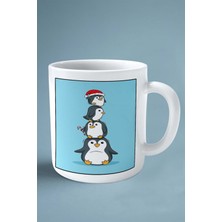 Penguen Baskılı Kupa Bardak Çift Taraflı Kişiye Özel Çerçeveli Renkli Model 6