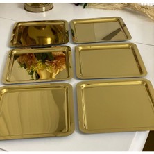 6'lı Parlak Kare Çelik Gold Kaplama Servis ve Sunum Tepsisi
