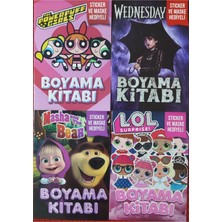 Bundle Island 4 Adet Stickerli Boyama Kitabı (Lol/wednesday-B/masha ve Koca Ayı/powergirls)