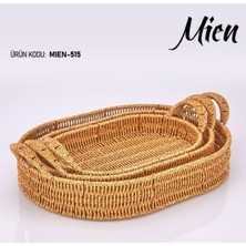 Bej Rattan 3'lü Oval Tepsi, Şık ve Kullanışlı Ev Dekorasyon Ürünü