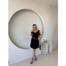 Kadın Askılı Soğuk Omuz Detaylı Modal Elbise