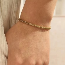 Çelik Bileklik Burgu Zincir Model 4 mm Kalınlık 18 cm Uzunluk 5 cm Ek Ayarlanabilir Altın Sarısı Gold